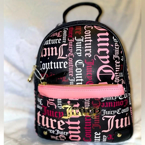 Juicy Couture Backpack Black & Pink NWT JUICY COUTURE Small Size Backpack Black Pink Faux Leather  main image 4